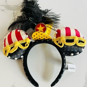 VINTAGE DISNEY MICKEY MOUSE EARS HEADBAND BAND DIRECTOR FEATHERS PEARLS TOP HAT